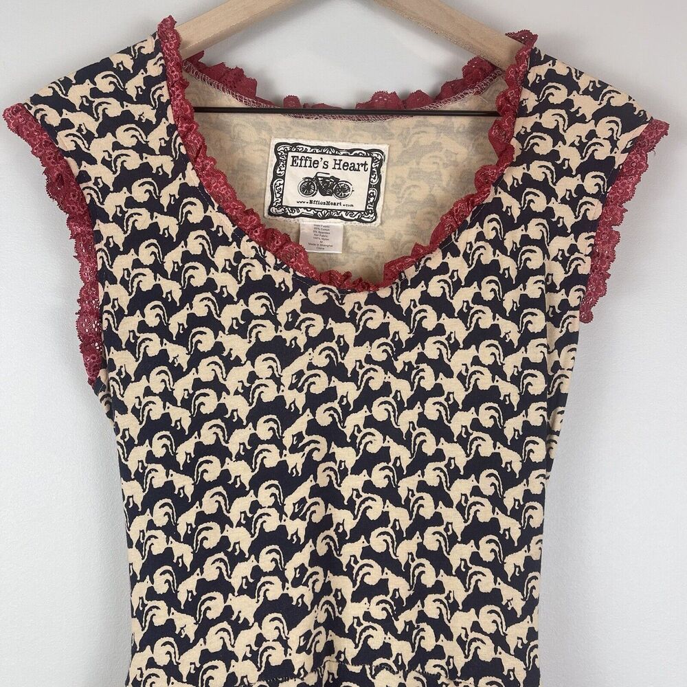 Effie's Heart Navy and Cream Floral Midi Dress with Red Trim - Picture 2 of 15
